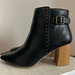 Black Heeled Boots with Studded Detail and Block Heel
